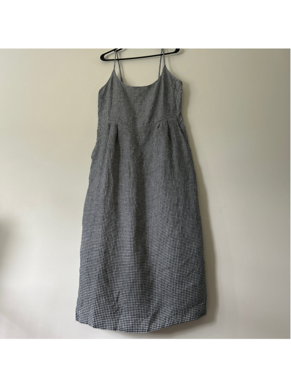 Women's Quince Linen Midi Dress Size L Black White Gingham